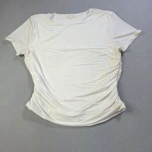 Moa Moa Womens Cream Ruched Side Short Sleeve Crew Neck Top Size L